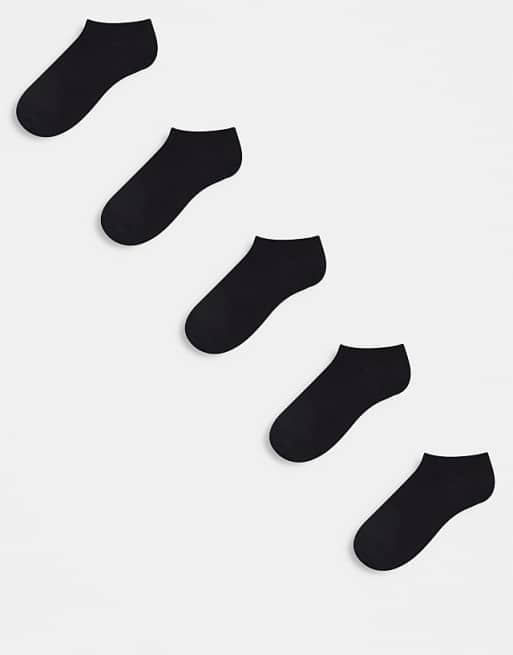 ASOS DESIGN 5 pack trainer socks in black