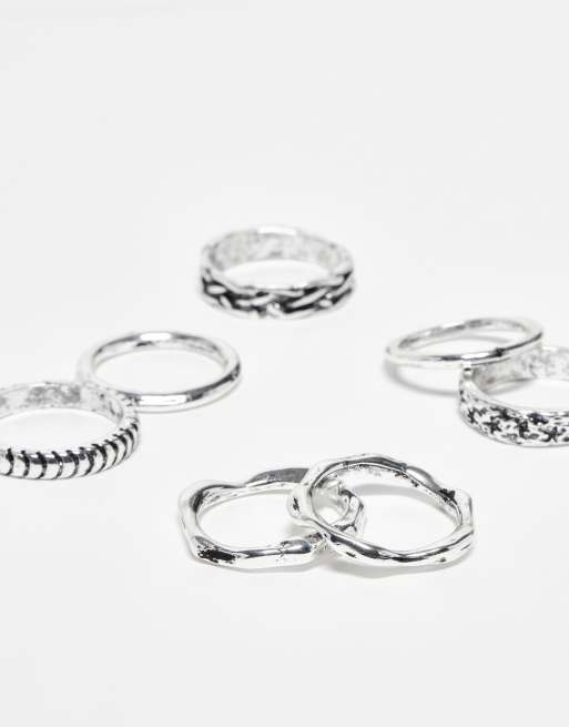 ASOS DESIGN 7 Pack Band Ring Set In Silver