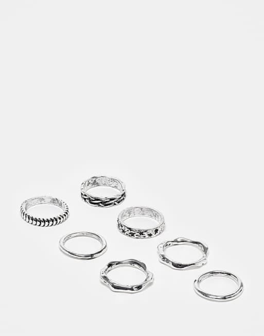 ASOS DESIGN 7 pack band ring set in silver