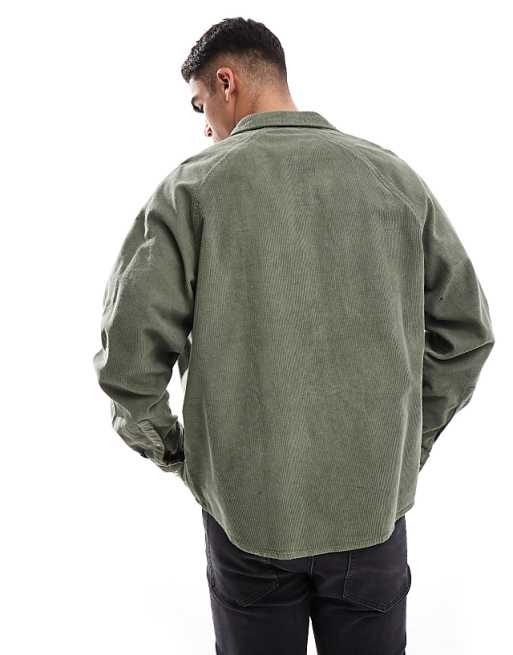 ASOS DESIGN 90's Oversized Cord Shirt With Square Collar In Khaki