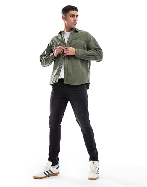 ASOS DESIGN 90's Oversized Cord Shirt With Square Collar In Khaki