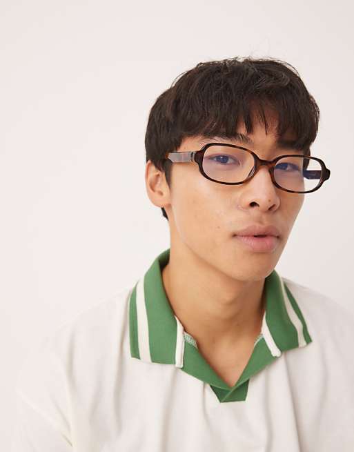 ASOS DESIGN 90's skinny square in tortoise frame with clear lens