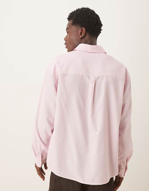 ASOS DESIGN 90S Long Sleeve Oversized With Curved Hem In Pink Stripe