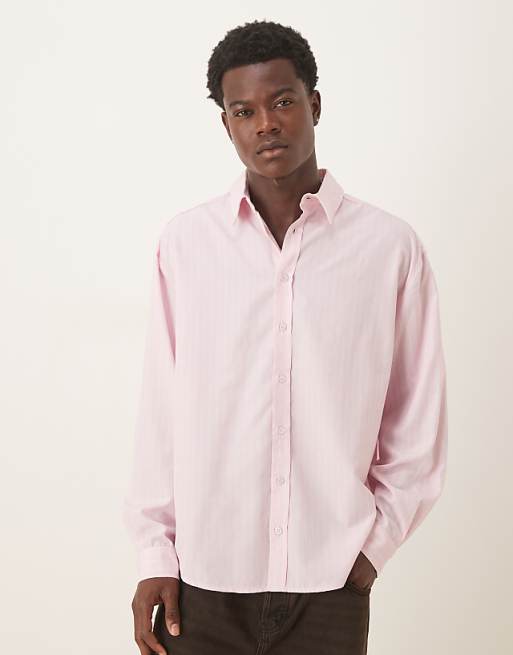 ASOS DESIGN 90S long sleeve oversized with curved hem in pink stripe