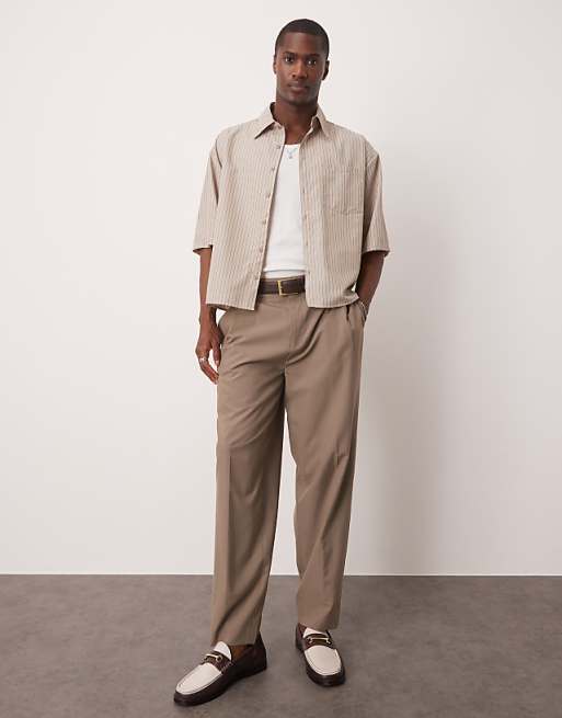 ASOS DESIGN 90s Oversized Boxy Shirt In Beige Stripe