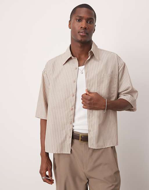 ASOS DESIGN 90s oversized boxy shirt in beige stripe