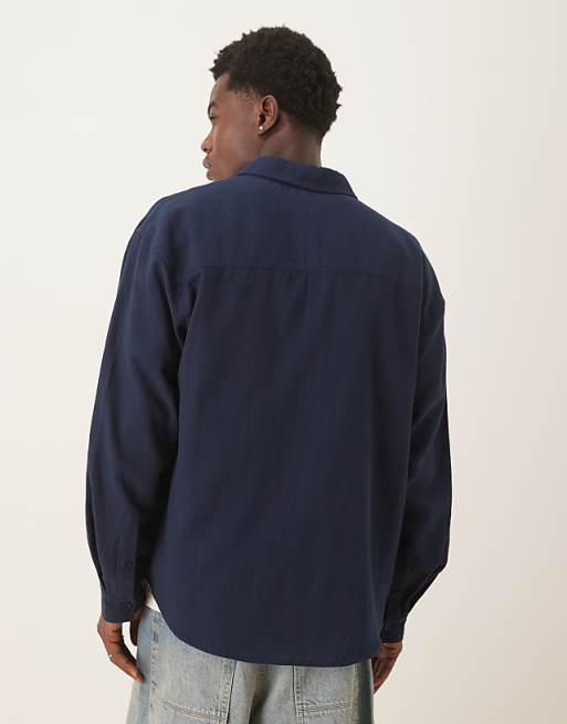 ASOS DESIGN 90s Oversized Long Sleeve With Chest Pocket In Navy