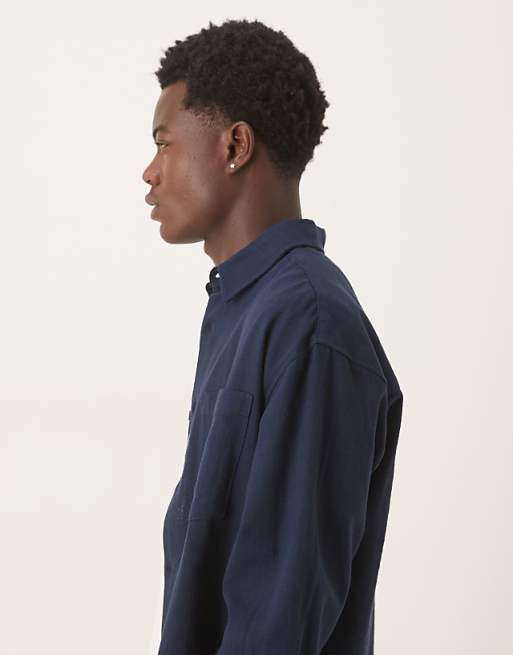 ASOS DESIGN 90s Oversized Long Sleeve With Chest Pocket In Navy