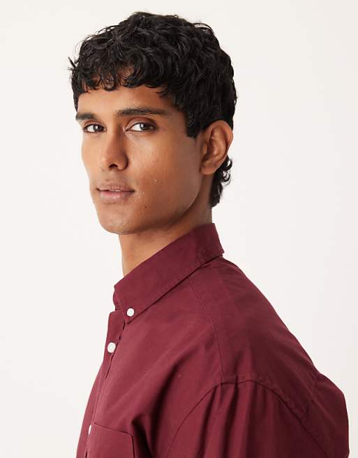 ASOS DESIGN 90s Oversized Oxford Shirt In Burgundy