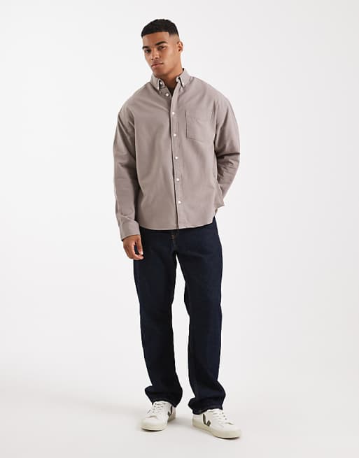 ASOS DESIGN 90s Oversized Oxford Shirt In Stone