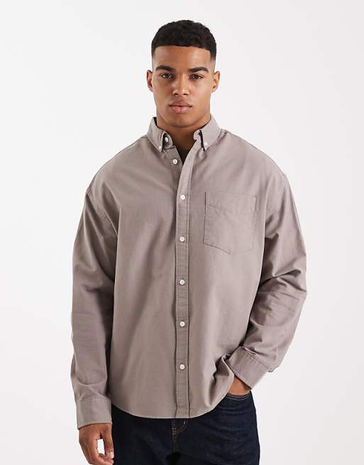 ASOS DESIGN 90s oversized oxford shirt in stone
