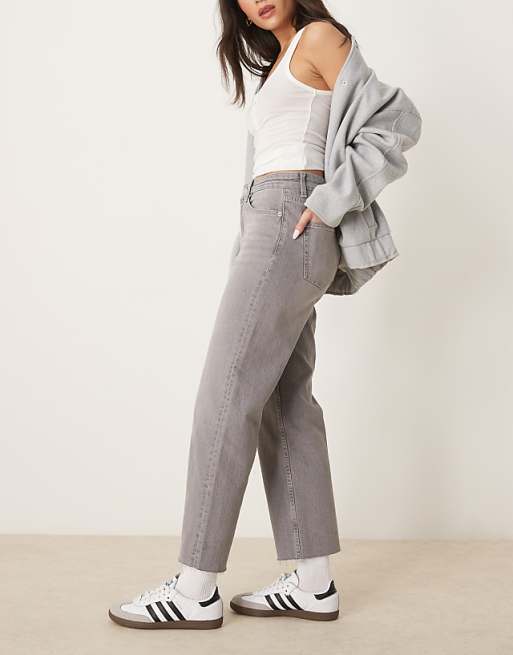 ASOS DESIGN Ankle Grazer Straight Leg Jeans In Grey