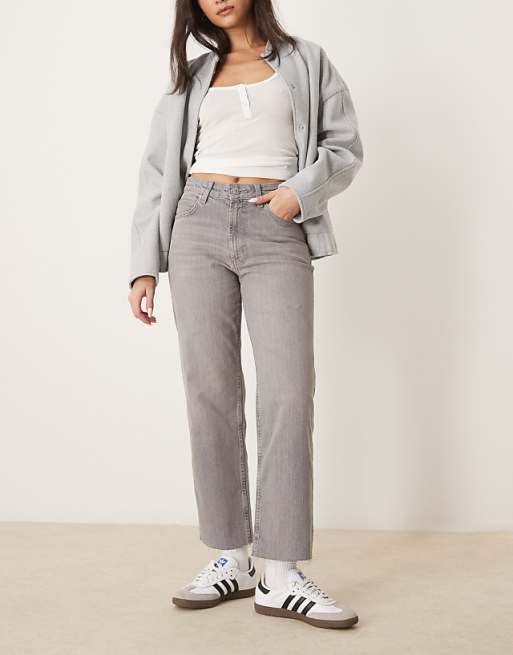 ASOS DESIGN ankle grazer straight leg jeans in grey