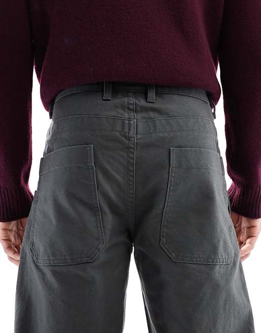 ASOS DESIGN Baggy Cargo Trousers In Charcoal Canvas