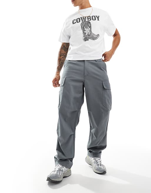 ASOS DESIGN baggy cargo trousers in charcoal