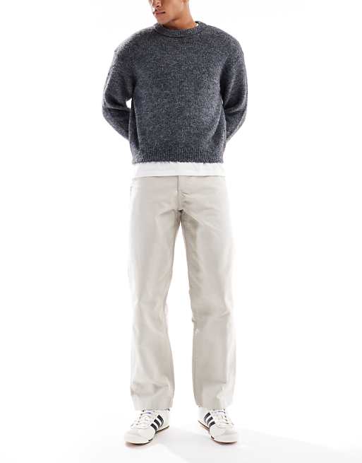 ASOS DESIGN Baggy Cargo Trousers In Stone Canvas
