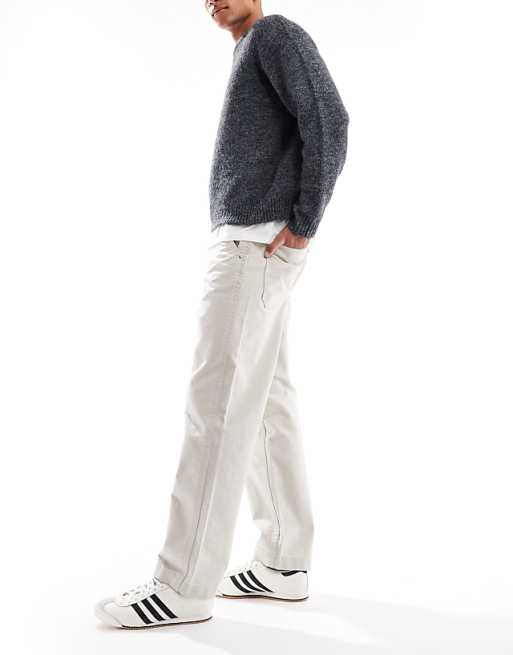 ASOS DESIGN Baggy Cargo Trousers In Stone Canvas