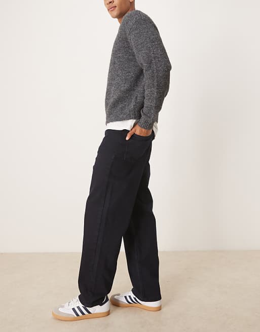ASOS DESIGN Baggy Fit Jeans In Charcoal Blue Overdye