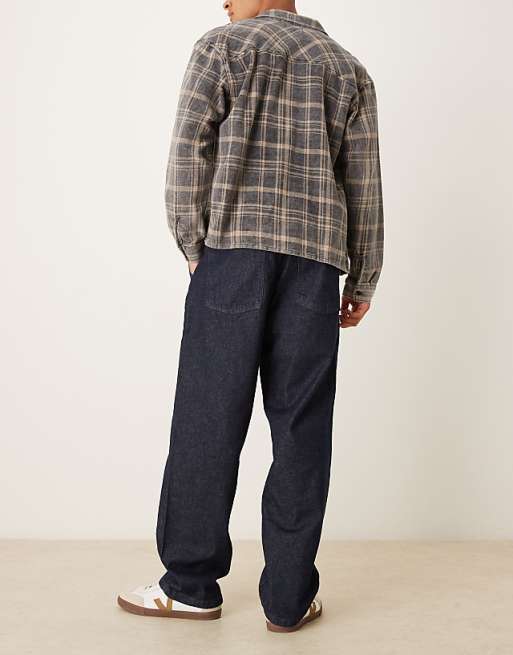 ASOS DESIGN Baggy Jean With Elasticated Waistband & Internal Drawcord In Raw Denim