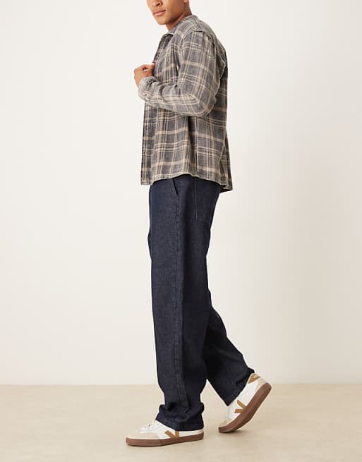 ASOS DESIGN Baggy Jean With Elasticated Waistband & Internal Drawcord In Raw Denim