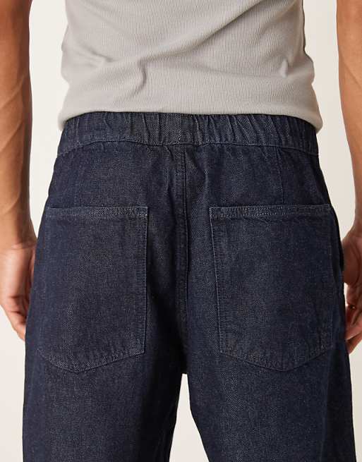 ASOS DESIGN Baggy Jean With Elasticated Waistband & Internal Drawcord In Raw Denim