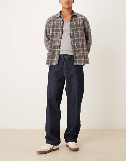 ASOS DESIGN Baggy jean with elasticated waistband & internal drawcord in raw denim