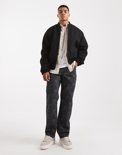 ASOS DESIGN Baggy Jeans In Black With Print