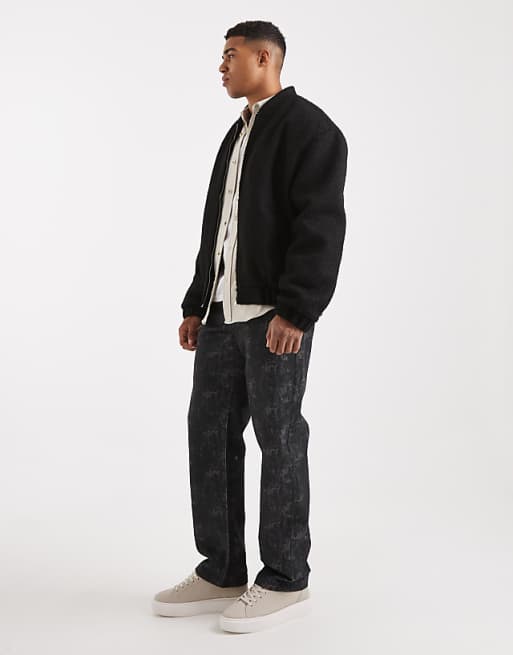 ASOS DESIGN Baggy Jeans In Black With Print