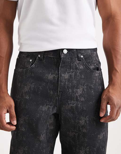 ASOS DESIGN Baggy Jeans In Black With Print