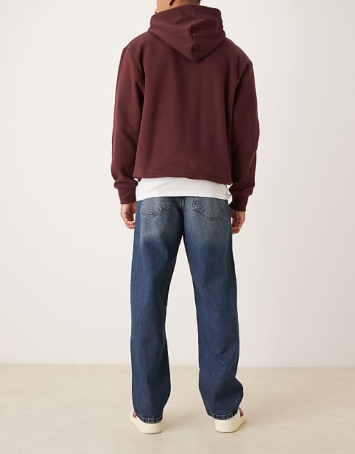 ASOS DESIGN Baggy Jeans In Dark Wash Blue With Abrasions