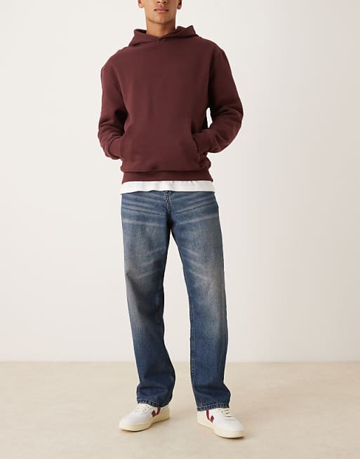ASOS DESIGN baggy jeans in dark wash blue with abrasions