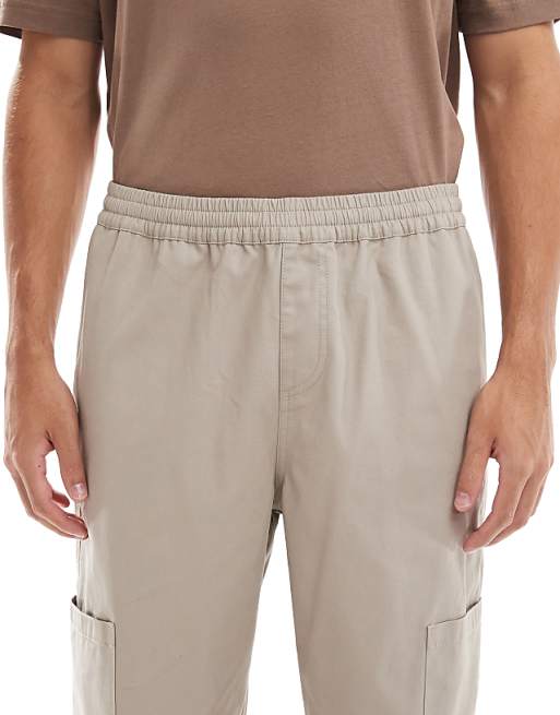 ASOS DESIGN Baggy Pull On Cargo Trousers In Beige