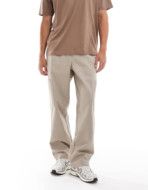 ASOS DESIGN baggy pull on cargo trousers in beige
