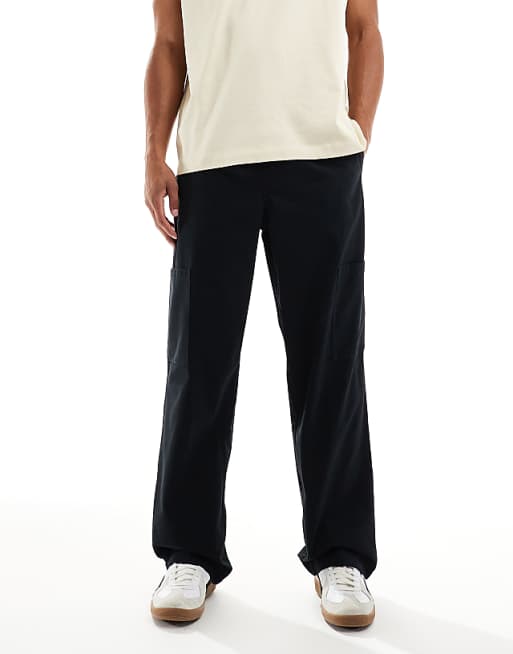 ASOS DESIGN baggy pull on cargo trousers in black