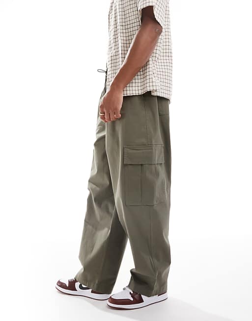ASOS DESIGN Baggy Pull On Cargo Trousers In Khaki