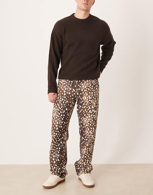 ASOS DESIGN baggy trouser deer print in brown