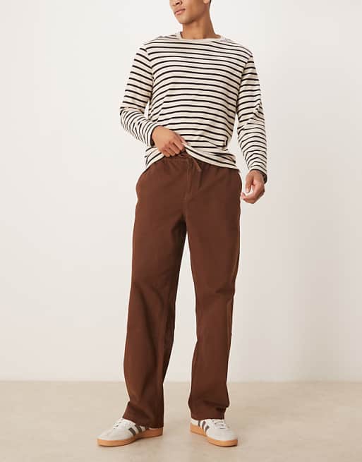 ASOS DESIGN Baggy Trouser With Elasticated Waist In Brown
