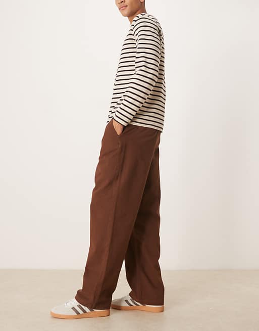 ASOS DESIGN Baggy Trouser With Elasticated Waist In Brown