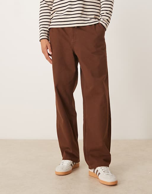ASOS DESIGN baggy trouser with elasticated waist in brown