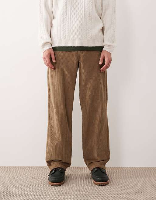 ASOS DESIGN Baggy Trousers In Beige Corduroy