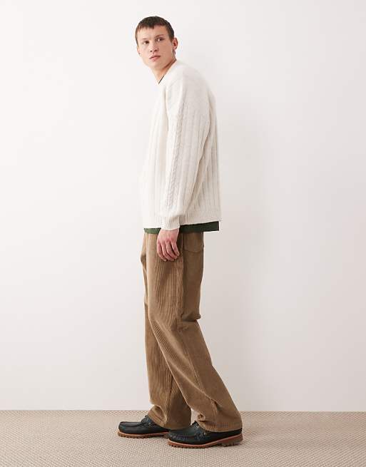 ASOS DESIGN Baggy Trousers In Beige Corduroy