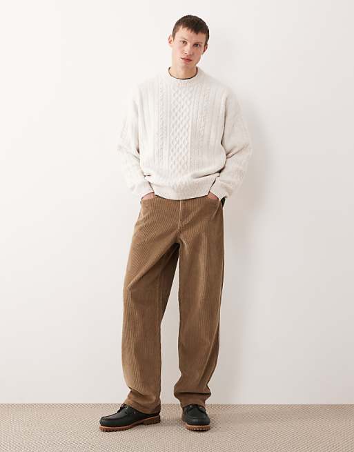 ASOS DESIGN baggy trousers in beige corduroy