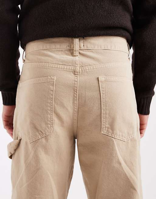ASOS DESIGN Baggy Trousers In Beige With Carpenter Details