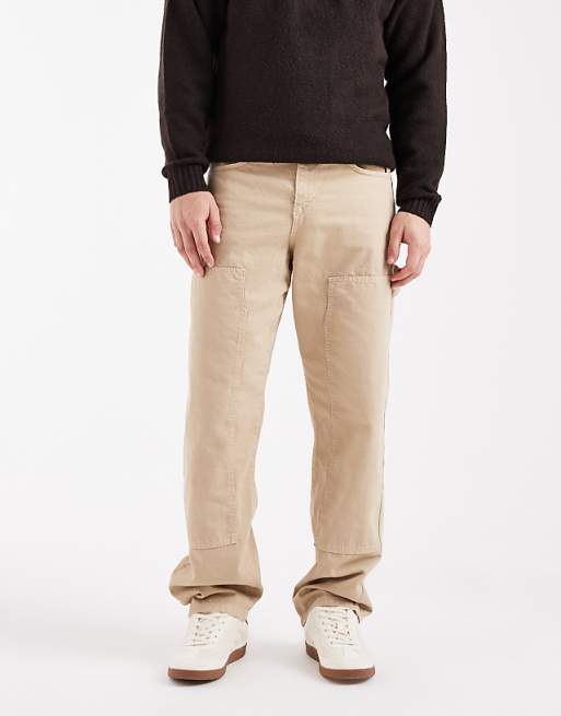 ASOS DESIGN baggy trousers in beige with carpenter details