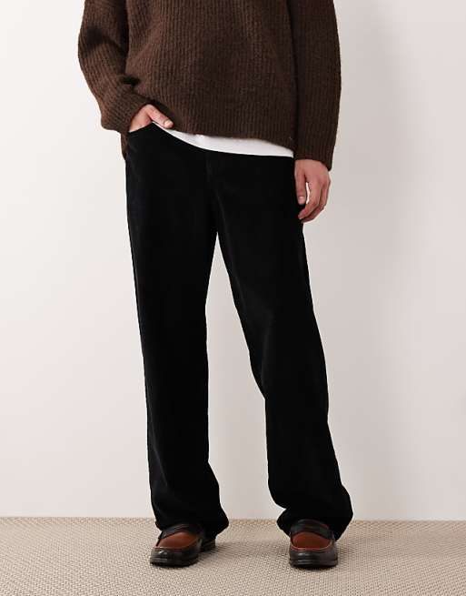 ASOS DESIGN Baggy Trousers In Black Corduroy