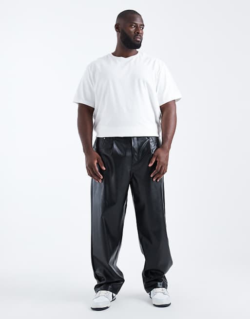 ASOS DESIGN Baggy Trousers In Black Faux Leather