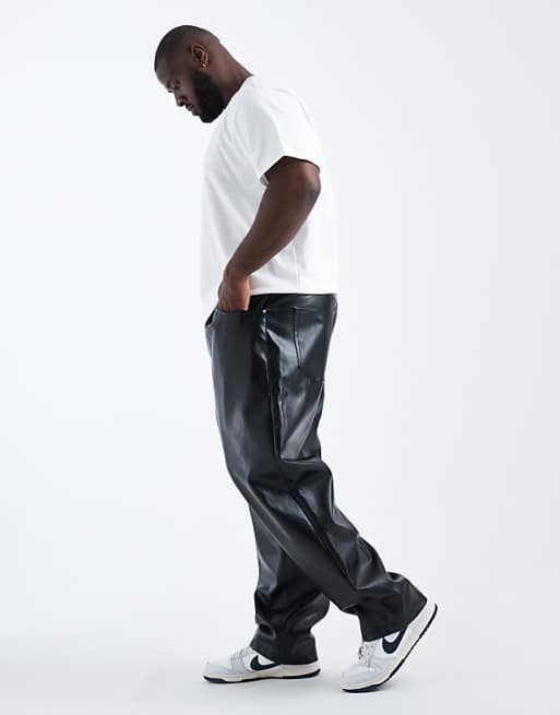 ASOS DESIGN Baggy Trousers In Black Faux Leather