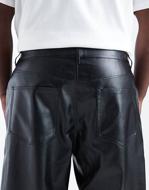 ASOS DESIGN Baggy Trousers In Black Faux Leather