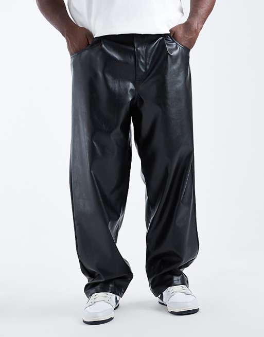 ASOS DESIGN baggy trousers in black faux leather