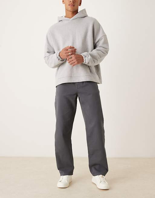 ASOS DESIGN Baggy Trousers In Charcoal With Pleats